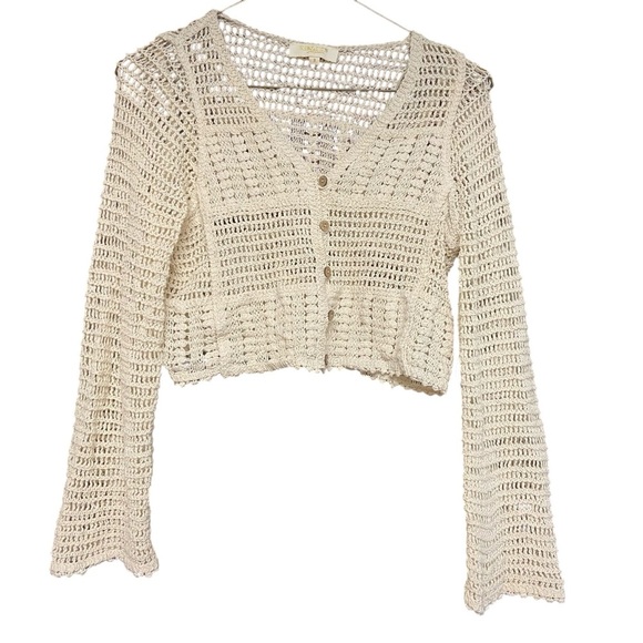 Rebellion Again Vintage Crochet Knit Boho Button-Front Cardigan Size S Cropped - Picture 7 of 15